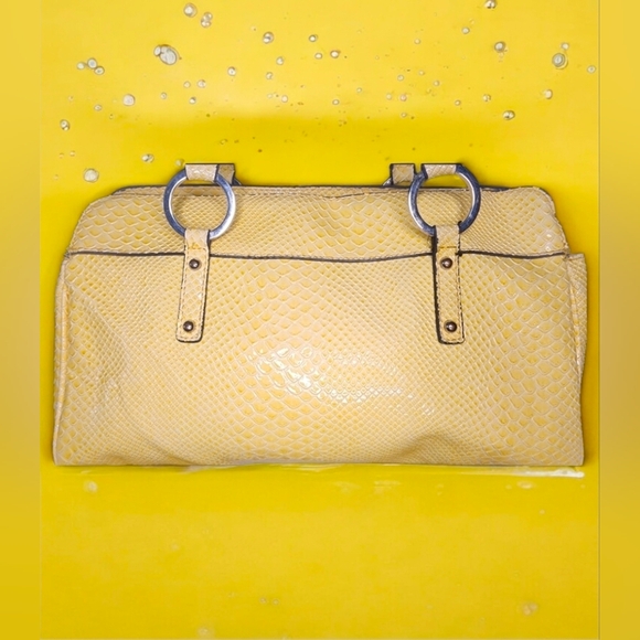 VIntage Guess Yellow Snakeskin Satchel/Shoulder Bag With A G Buckle - Picture 14 of 16